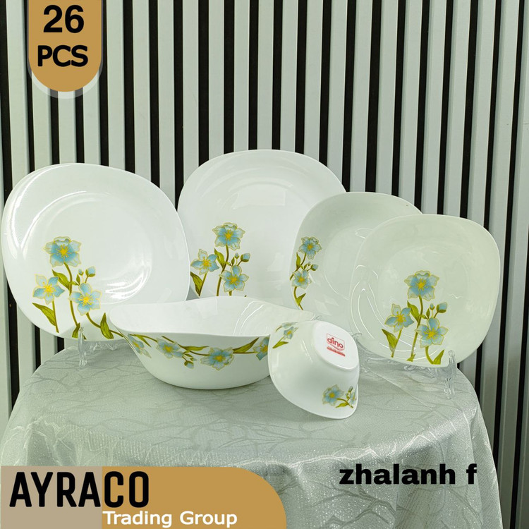 سرویس آکروپال 26 پارچه ژلانه فیروزهای مربع | سرویس غذاخوری مدرن و بادوام