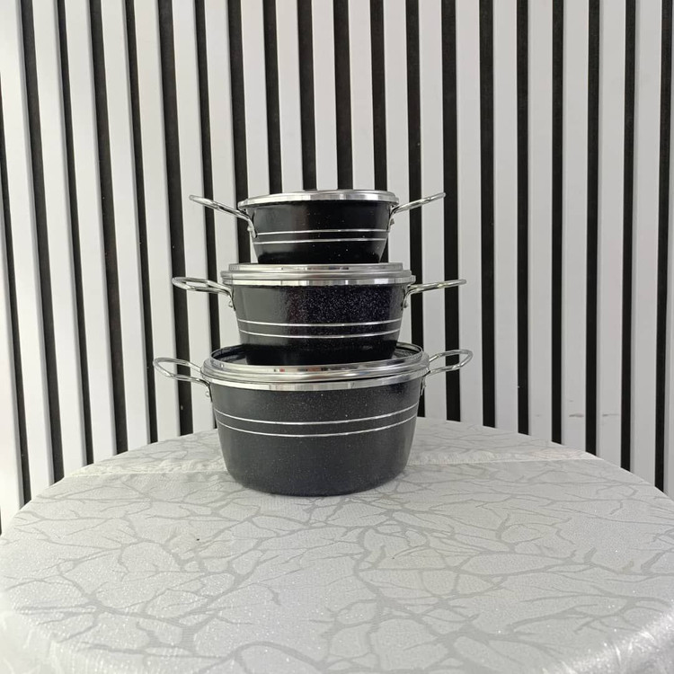 سه قابلمه گلدانی مشکی دسته نقره ای برند آکو ( ako