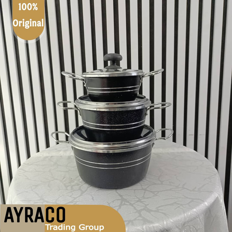 سه قابلمه گلدانی مشکی دسته نقره ای برند آکو ( ako