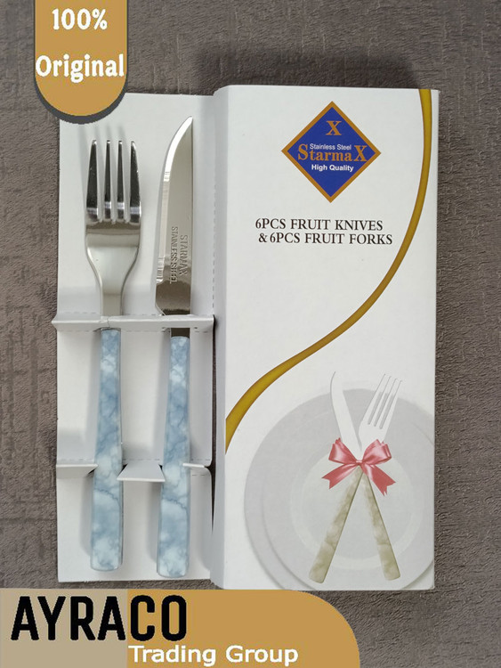 کارد و چنگال طرح ماربل رنگ آبی روشن کد 207