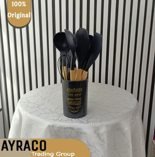 ست 12 پارچه کفگیر و ملاقه سیلیکونی مشکی