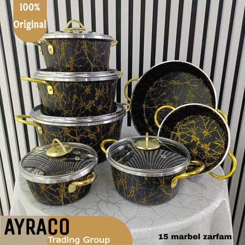 سرویس قابلمه 14 پارچه ماربل زرفام مشکی طلایی